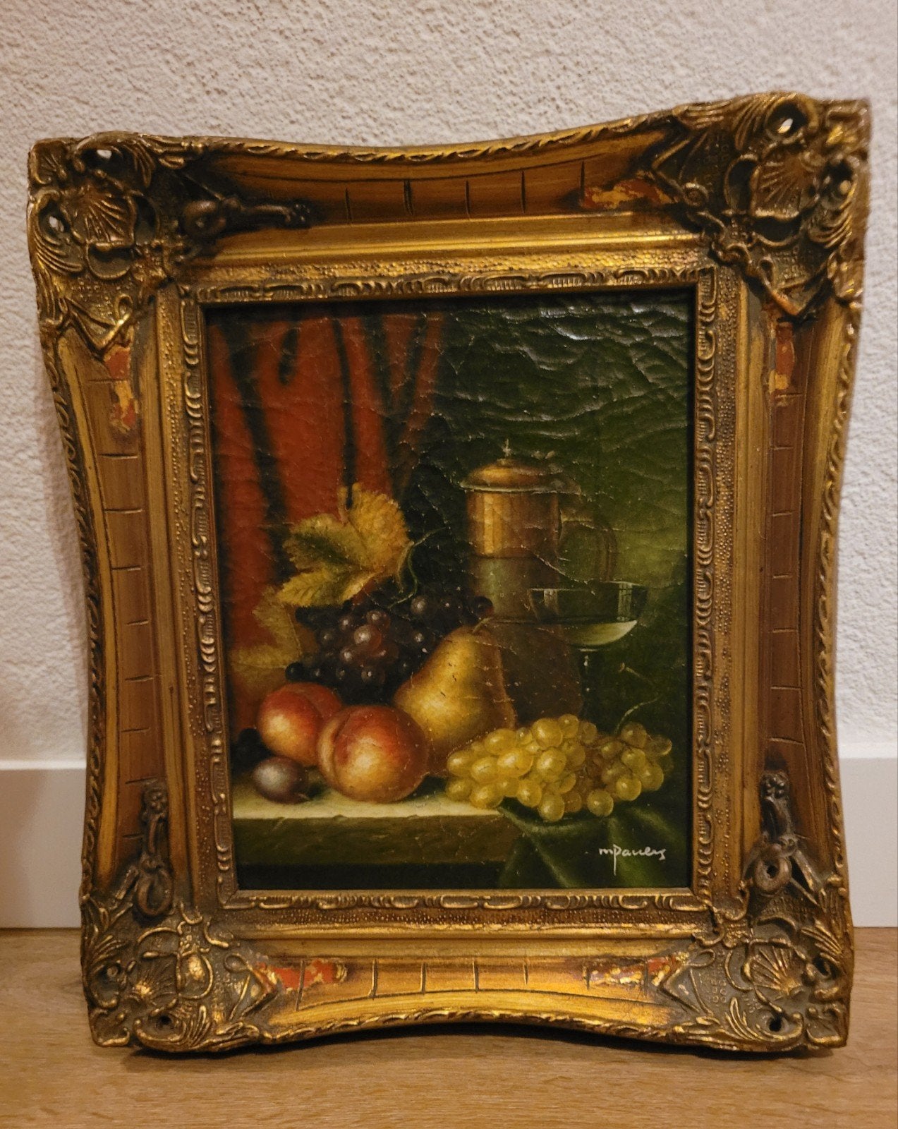 Paneeltje Stilleven in barok lijst binnenmaat 20 x 25 cm., 35 cm, Gebruikt, Schilderijlijst, Verwisselbare inhoud