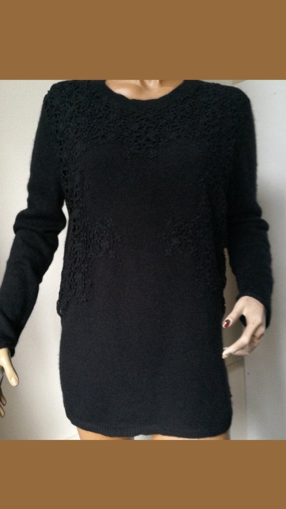 Exclusieve Trui angora wolmix met Crochet Kant M/L, Ophalen of Verzenden, Nieuw, Maat 38/40 (M), Zwart