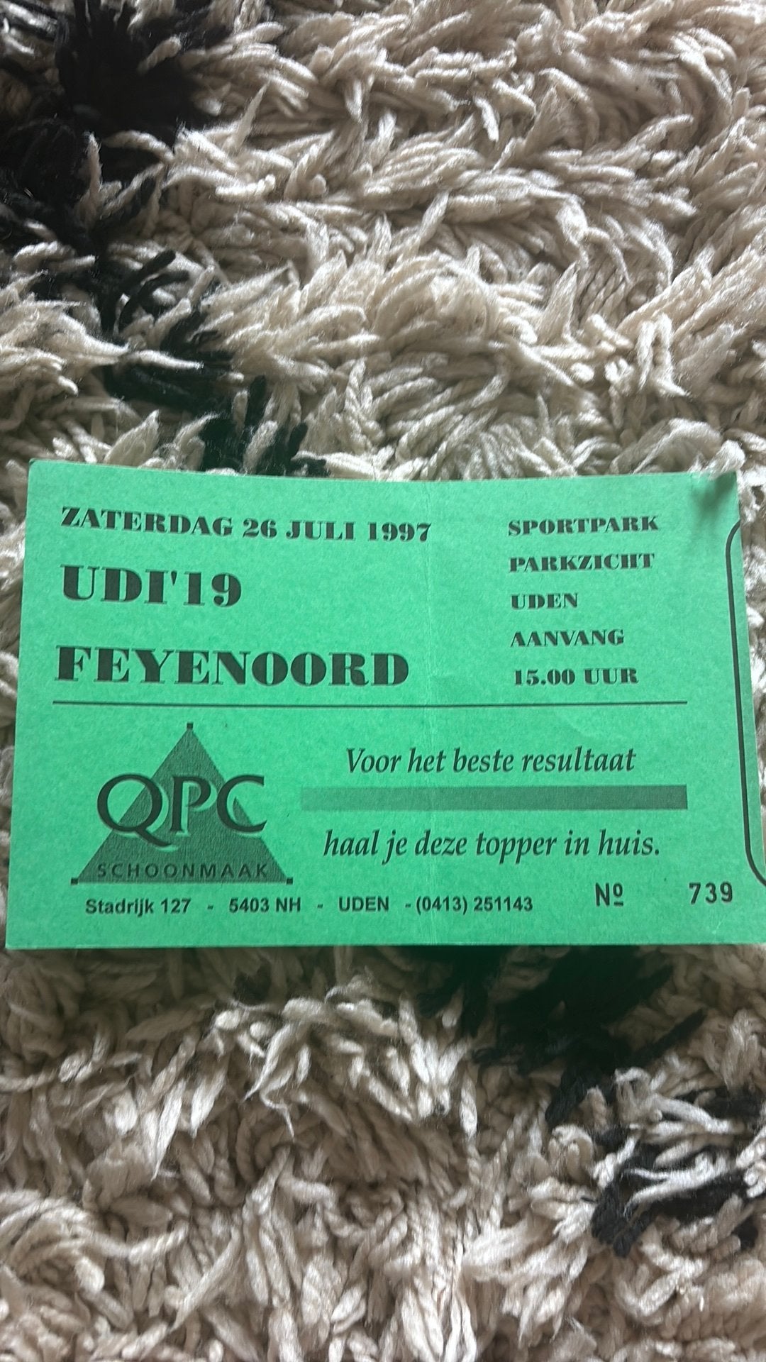 Oud stadionticket feyenoord UDI ‘19 1997, Ophalen of Verzenden, Feyenoord