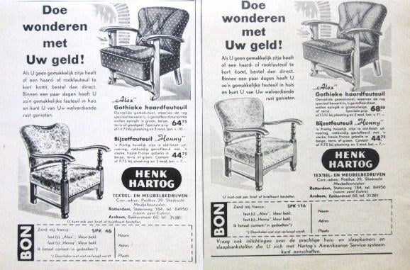 12 vintage advertenties reclames meubels 1950-59 interieur, Ophalen of Verzenden, Gebruikt, Overige typen