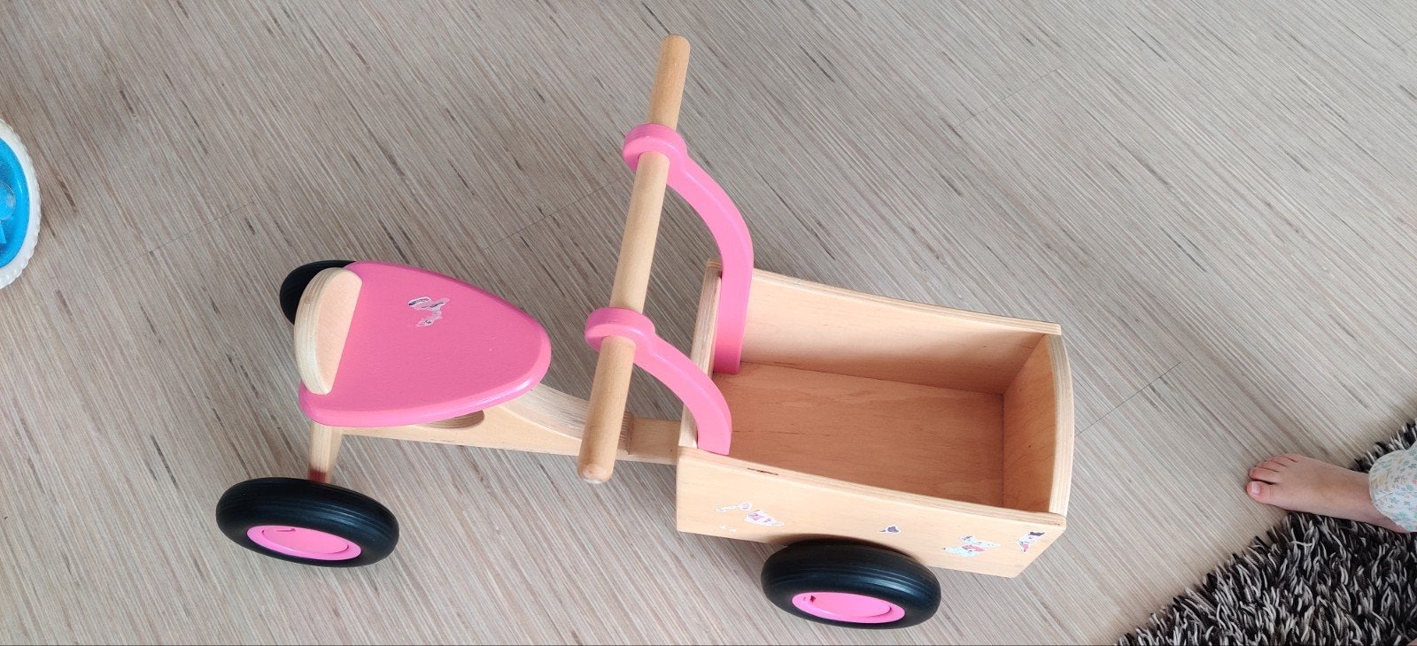 Houten loopfiets met kar - Roze, Ophalen, Gebruikt
