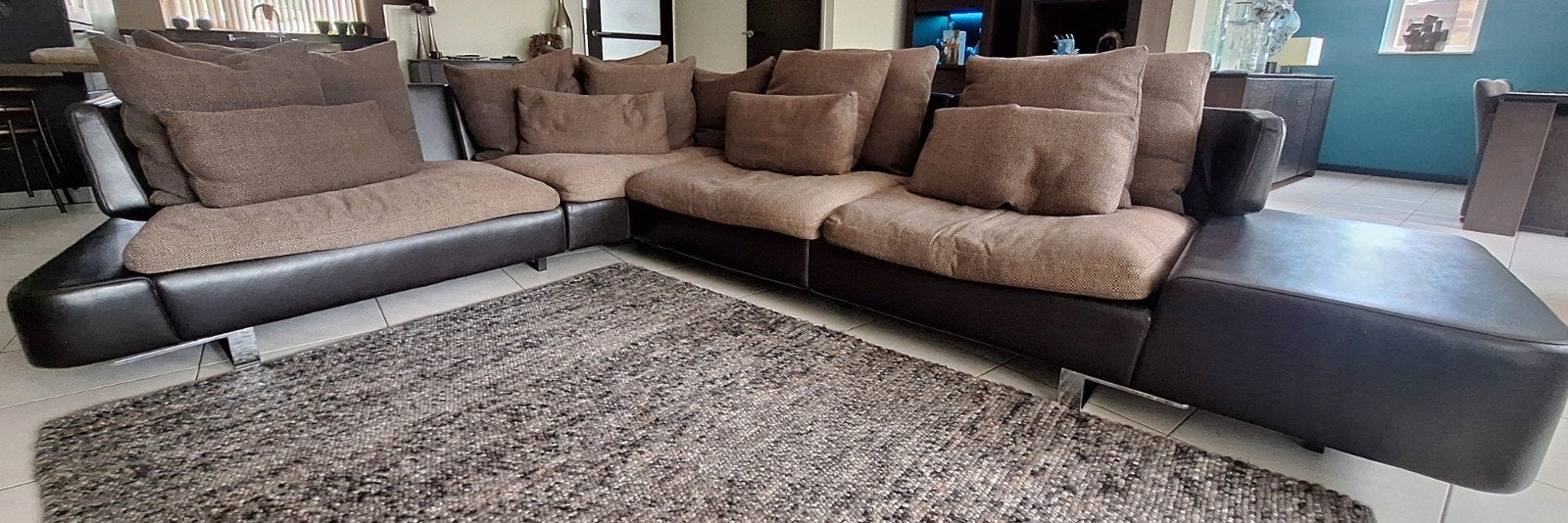 Natuzzi Loungebank met Hocker - Leer en Stof, Ophalen, Gebruikt, Leer
