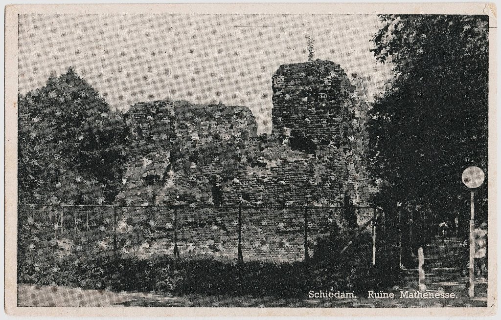 Schiedam, ruïne mathenesse, verstuurd 1946, richtprijs 3,50, Verzenden, 1940 tot 1960, Gelopen, Zuid-Holland