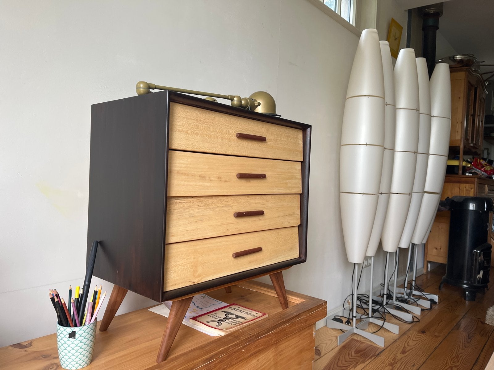 Vintage ladekastje met 4 laden - Mid-century design, Gebruikt, 3 of 4 laden, Minder dan 100 cm, 25 tot 50 cm