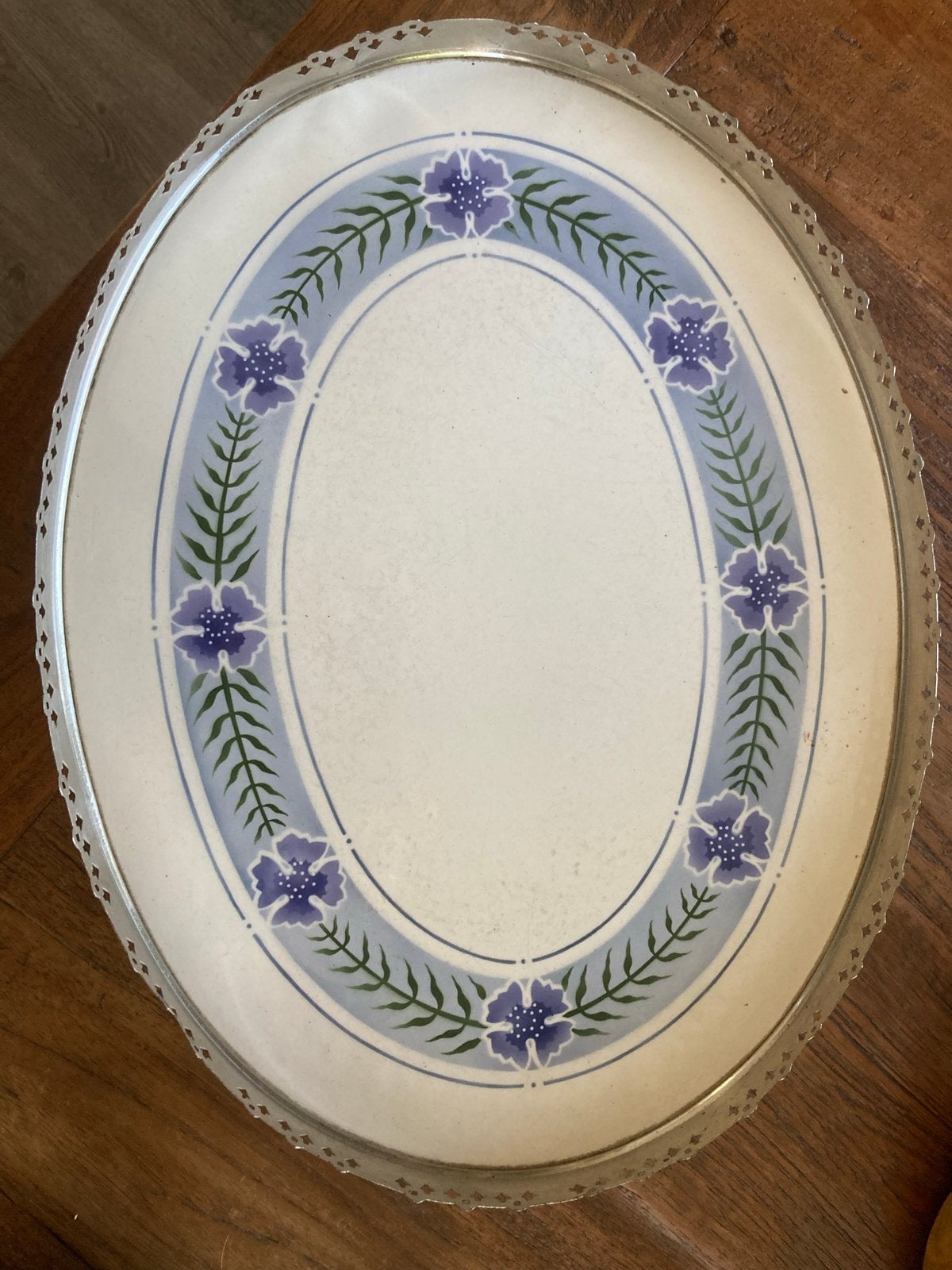 Vintage ovaal dienblad met bloemmotief, Antiek en Kunst, Ophalen