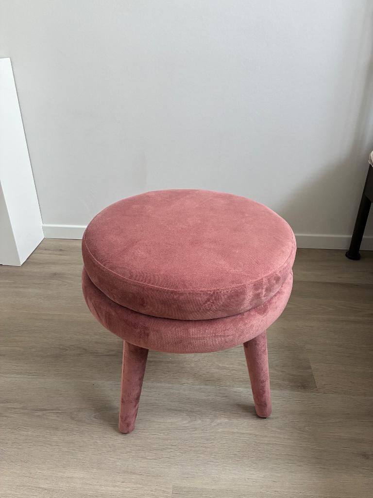 Poef woood Macaron oud roze, Ophalen, Minder dan 50 cm, Rond, Minder dan 50 cm