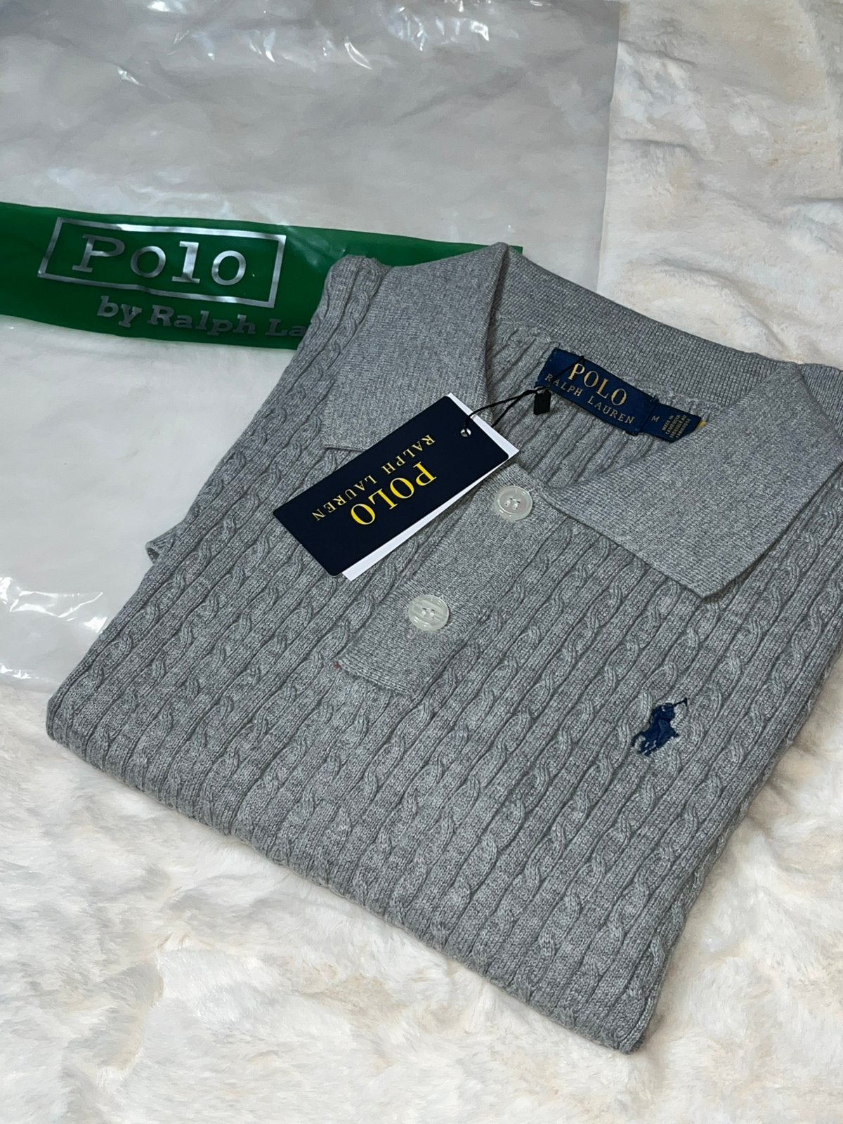 Ralph Lauren gebreide poloshirt, Kleding | Heren, Verzenden, Nieuw, Maat 48/50 (M), Grijs