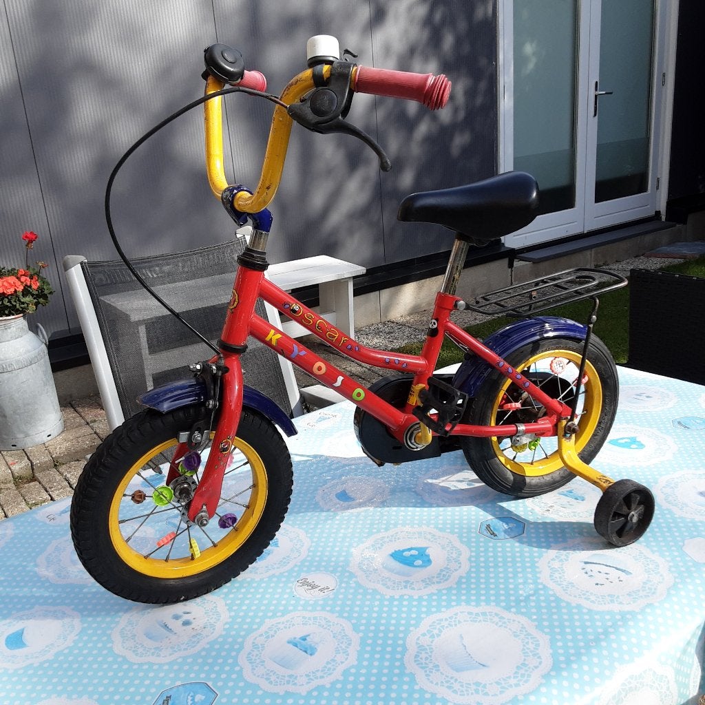 KINDERFIETSJE 12 INCH MET ZIJWIELTJES HAND/ TERUGTRAPREM ., Terugtraprem, Zijwieltjes, Gebruikt, Minder dan 16 inch
