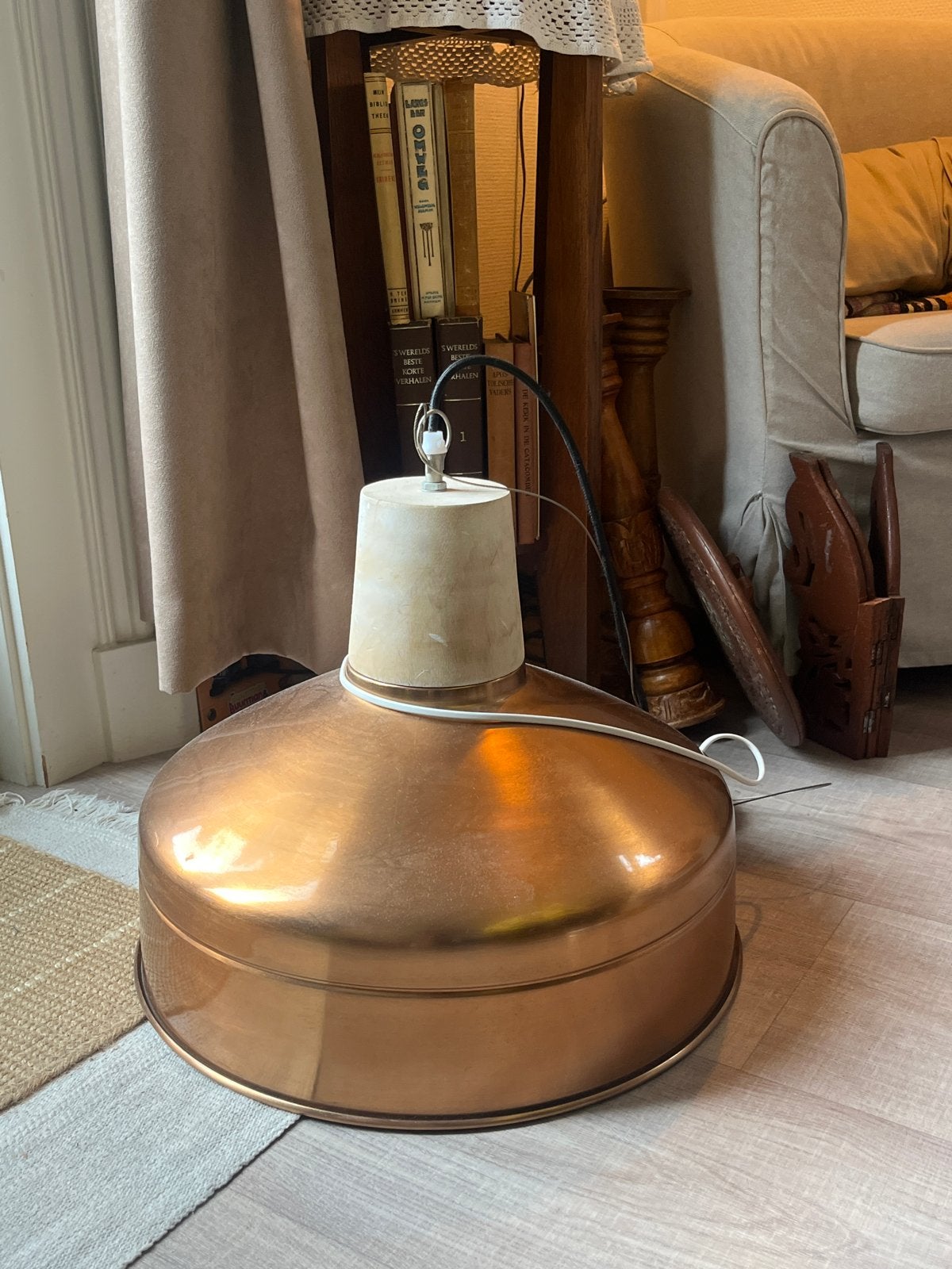 Koperen hanglamp, Huis en Inrichting, Lampen | Hanglampen, Ophalen, Gebruikt, Metaal, E27 (groot)