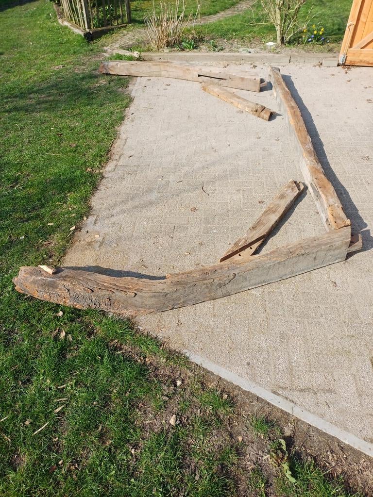 Oude gebogen gebinten - Uniek hout voor projecten, Doe-het-zelf en Verbouw, Hout en Planken, Ophalen, Gebruikt, Balk, Overige houtsoorten