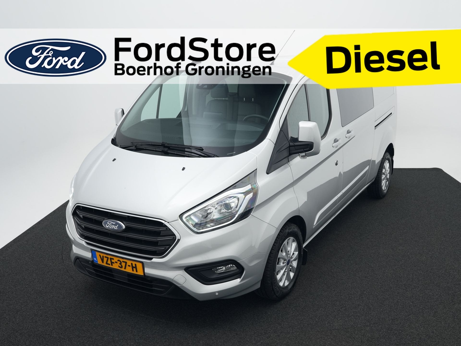 Ford Transit Custom 320 2.0 TDCI 130pk L2H1 Limited DC | Cam, Auto's, 15 km/l, 4 cilinders, Bedrijf, 6 stoelen