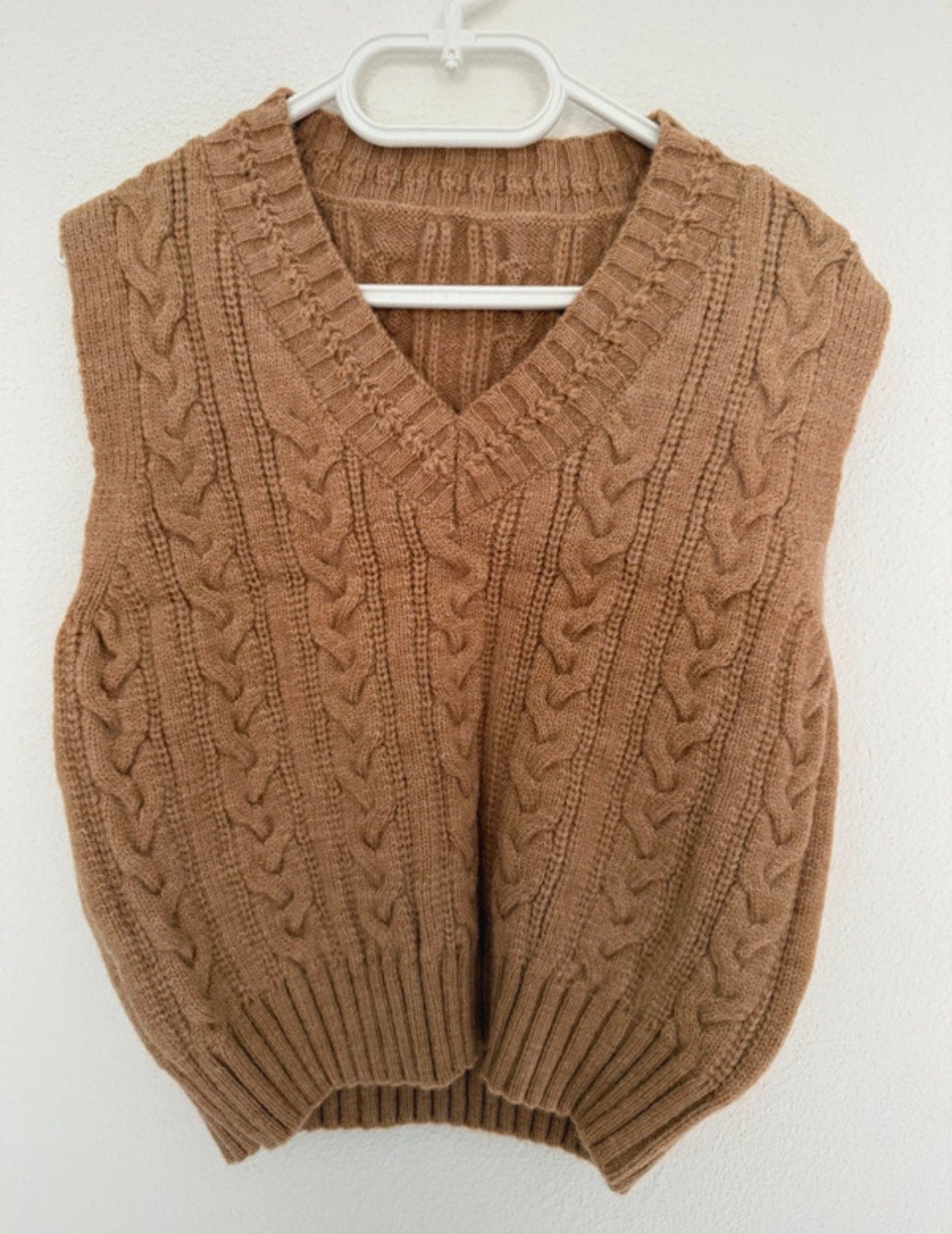 Wollen spencer cognac warme bruine gebreide gilet 104 110, Ophalen of Verzenden, Nieuw, Jongen of Meisje, Overige typen
