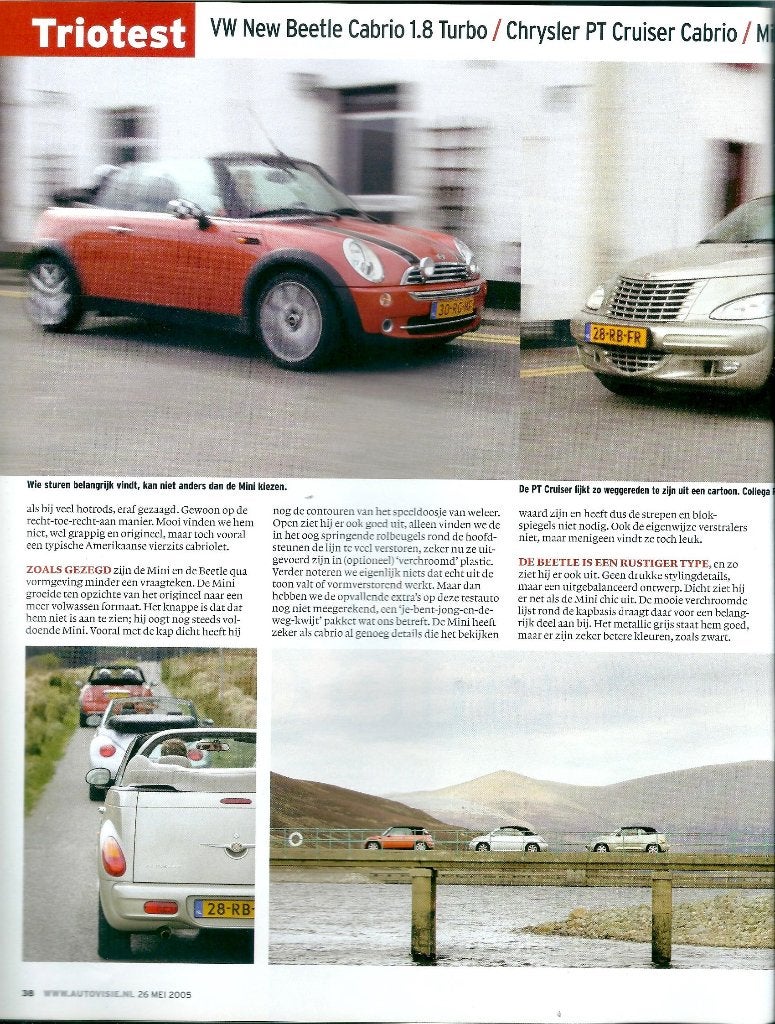 Autovisie cabrio test VW Beetle,PT Cruiser,Mini Cooper, Boeken, Auto's | Folders en Tijdschriften, Ophalen of Verzenden, Gelezen