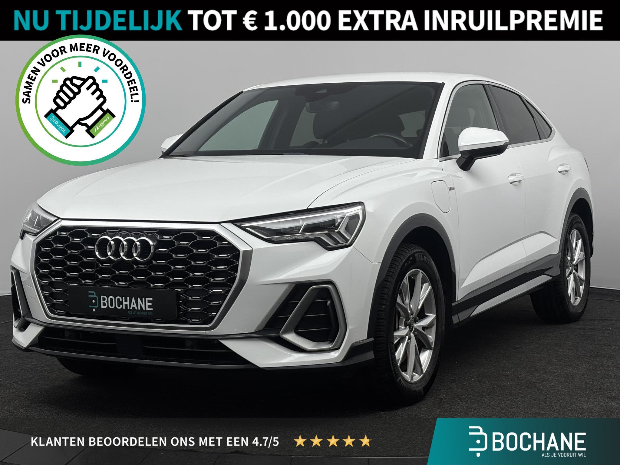 Audi Q3 Sportback 45 TFSI e S Edition | Leder | S-Line | Cam, Auto's, Gebruikt, Met garantie (alle), Leder en Stof, Wit