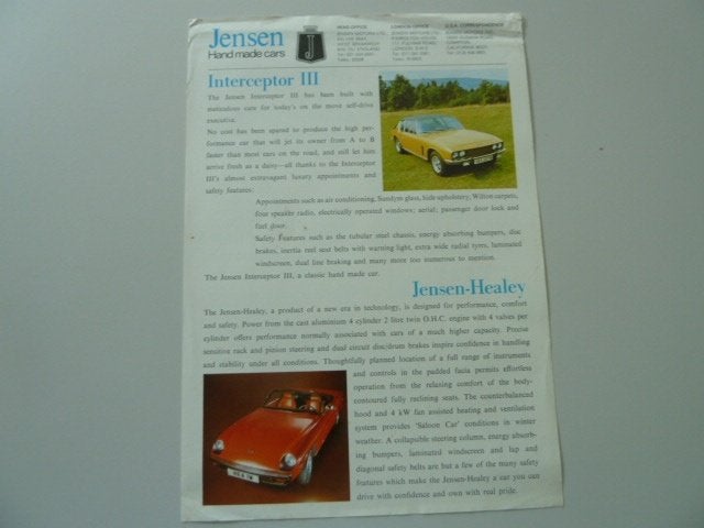 1973 Jensen Interceptor III Sheet/Brochure USA, Verzenden, Gelezen, Overige merken