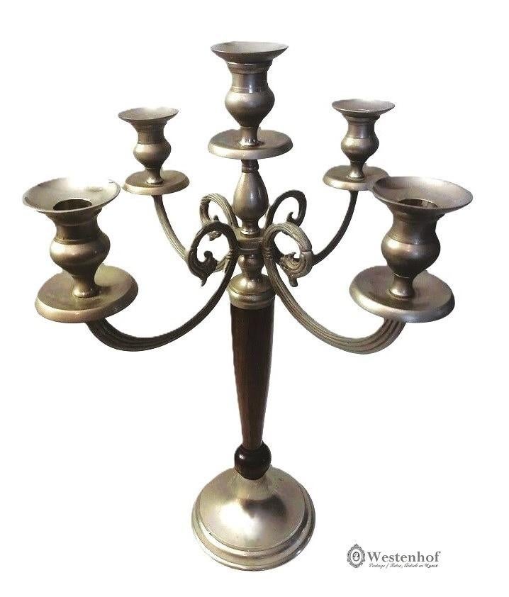 5 Arms brocante kandelaars barok antiek - tin met hout, Ophalen of Verzenden, Overige materialen