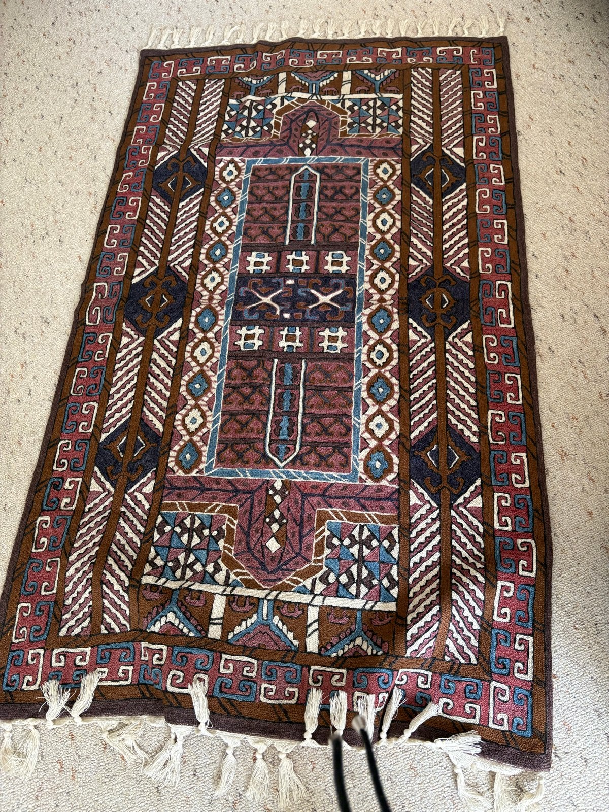 Vintage Oosters Tapijt - Handgeweven Wollen Vloerkleed, Ophalen, Gebruikt, 100 tot 150 cm, Bruin