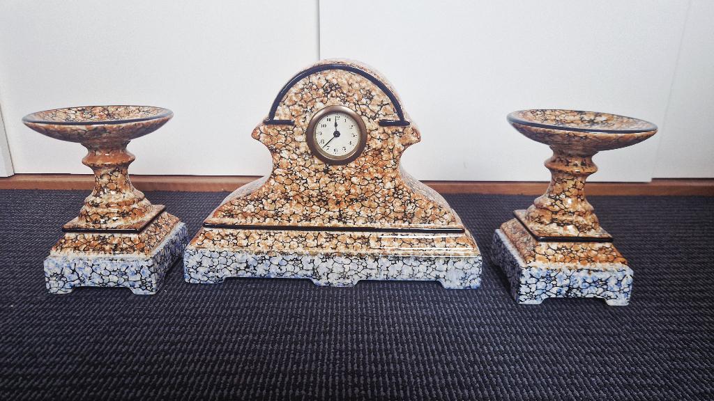 Schouwklok met schalen, keramiek (Art Deco), Antiek en Kunst, Ophalen