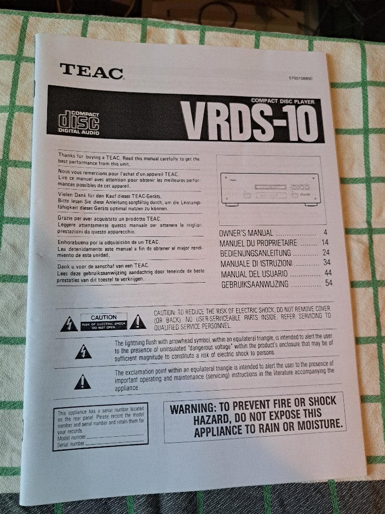 Te koop : handleiding TEAC VRDS-10 cd-speler, Ophalen of Verzenden, Zo goed als nieuw, Overige merken