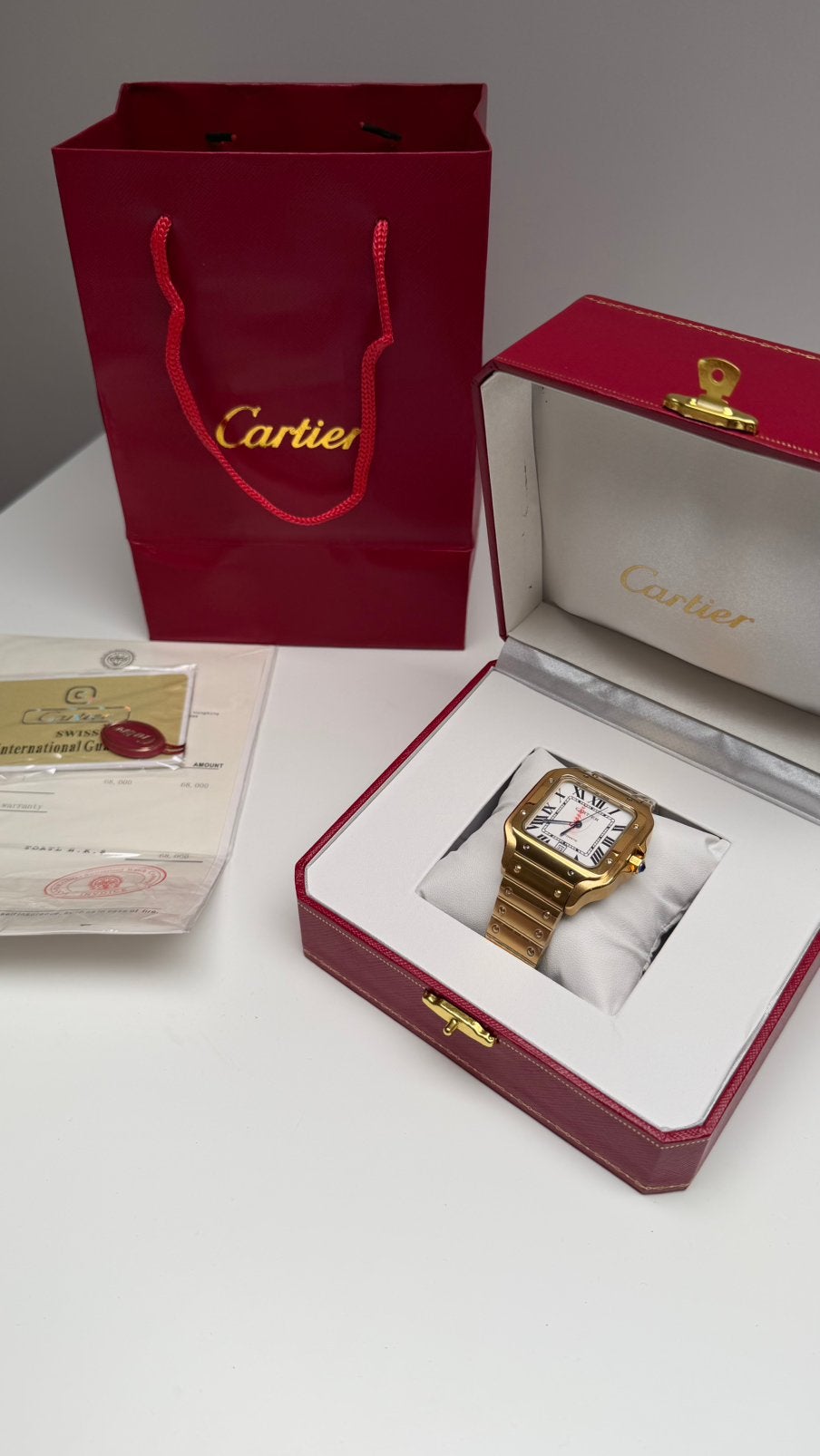 Cartier Santos de Cartier Gold 40MM Horloge, Wit, IOS, Nieuw, Ophalen of Verzenden