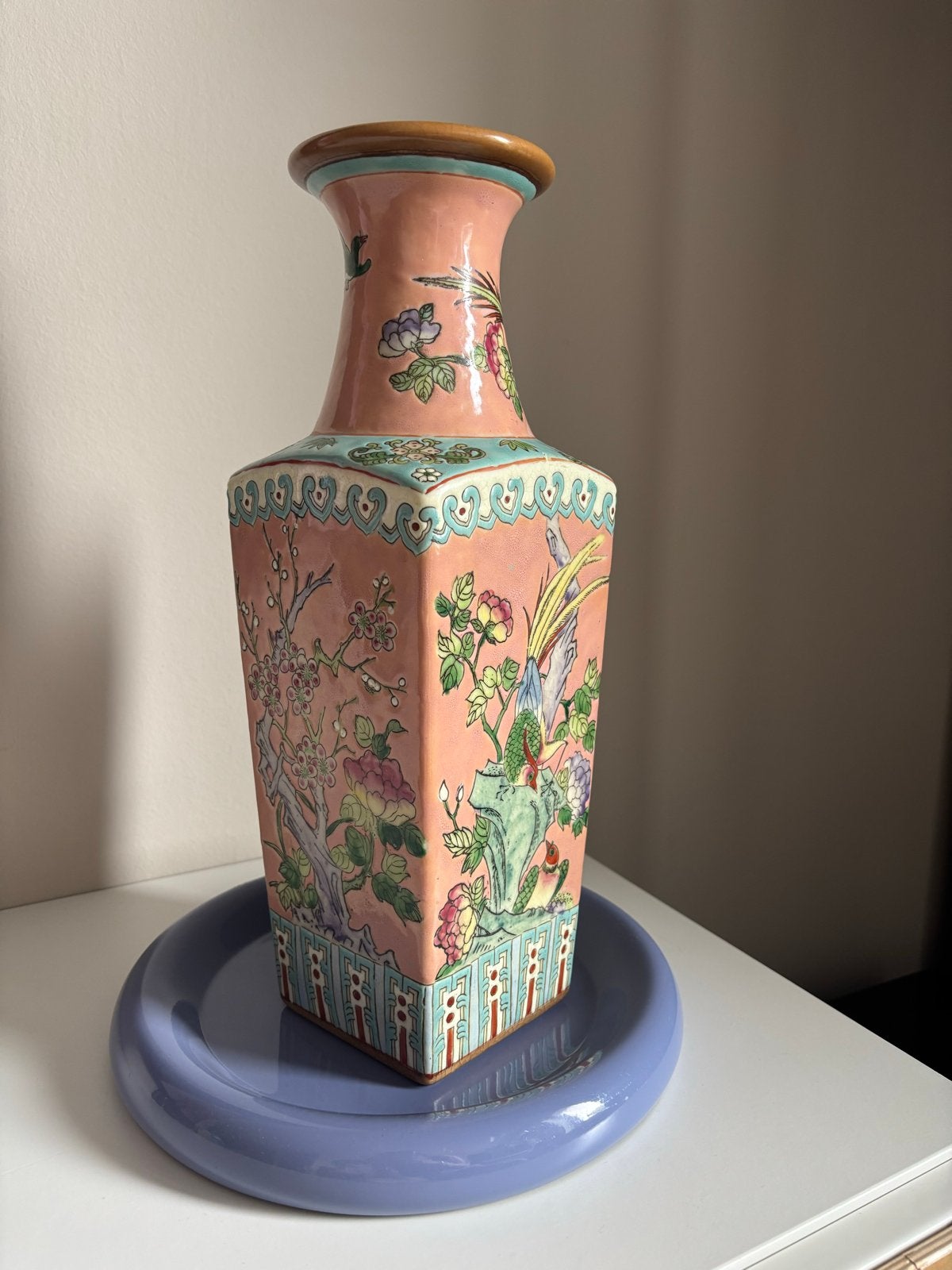 Vintage Chinese Porseleinen Vaas / Lampvoet – Rose Jaren '70, Antiek en Kunst, Antiek | Vazen, Ophalen