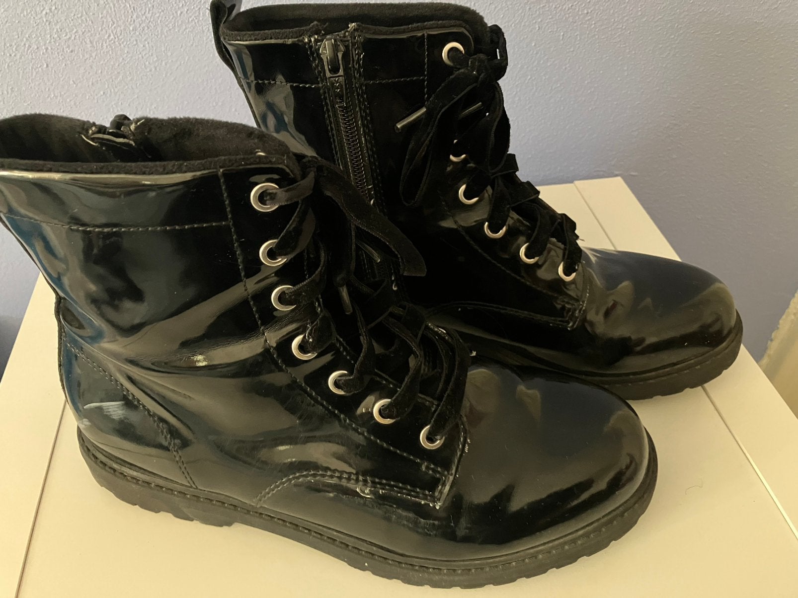 Zwarte lakschoenen veterschoenen met rits meisje 38 H&M, Ophalen of Verzenden, Gebruikt, Meisje, Laarzen