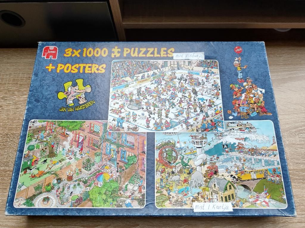 Jan van Haasteren Puzzels 3x 1000 (check beschrijving), Ophalen of Verzenden, 500 t/m 1500 stukjes, Zo goed als nieuw, Legpuzzel