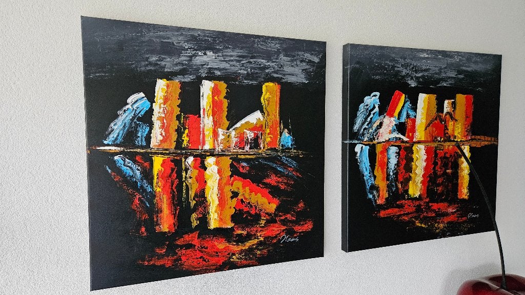 Moderne tweeluik, Ophalen, Zo goed als nieuw, Schilderij, 75 tot 100 cm