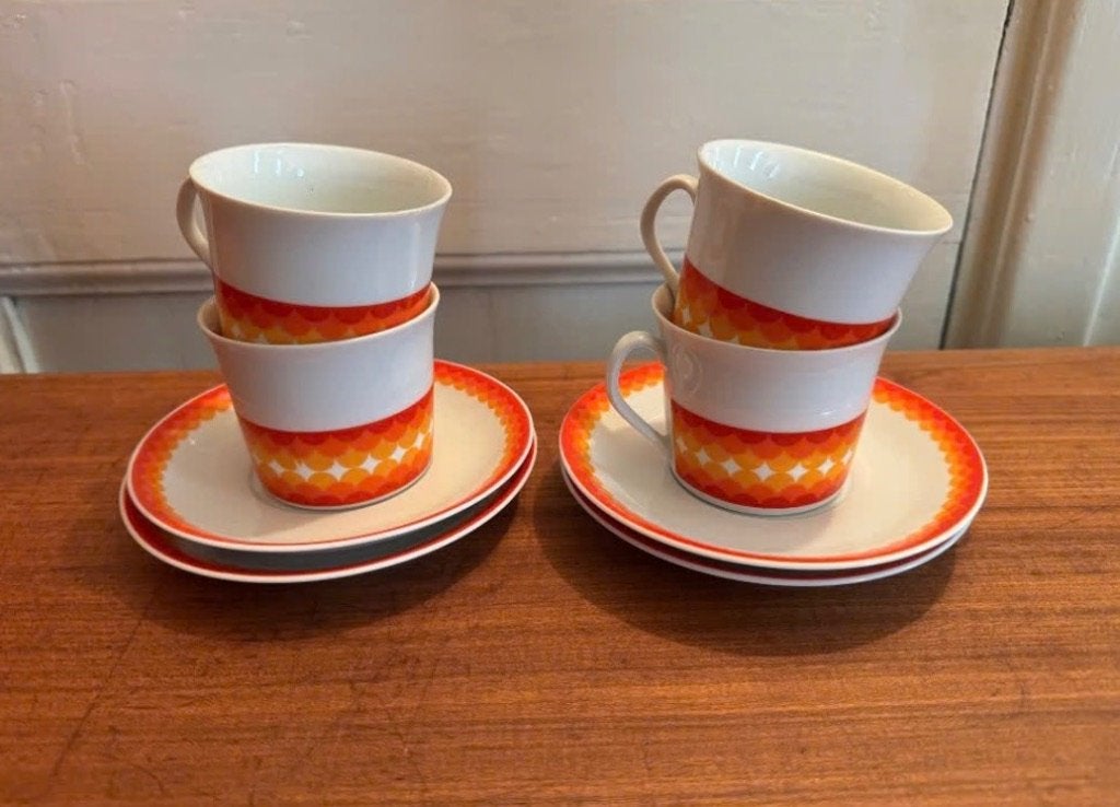 Vintage kop & schotel set van 4 Mitterteich Bavaria, Antiek en Kunst, Ophalen of Verzenden