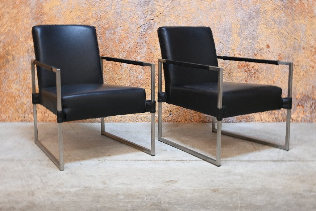 ZGANieuw 2 zwart leren Bert Plantagie Clark design fauteuils, 75 tot 100 cm, Ophalen of Verzenden, Zo goed als nieuw, Bert Plantagie