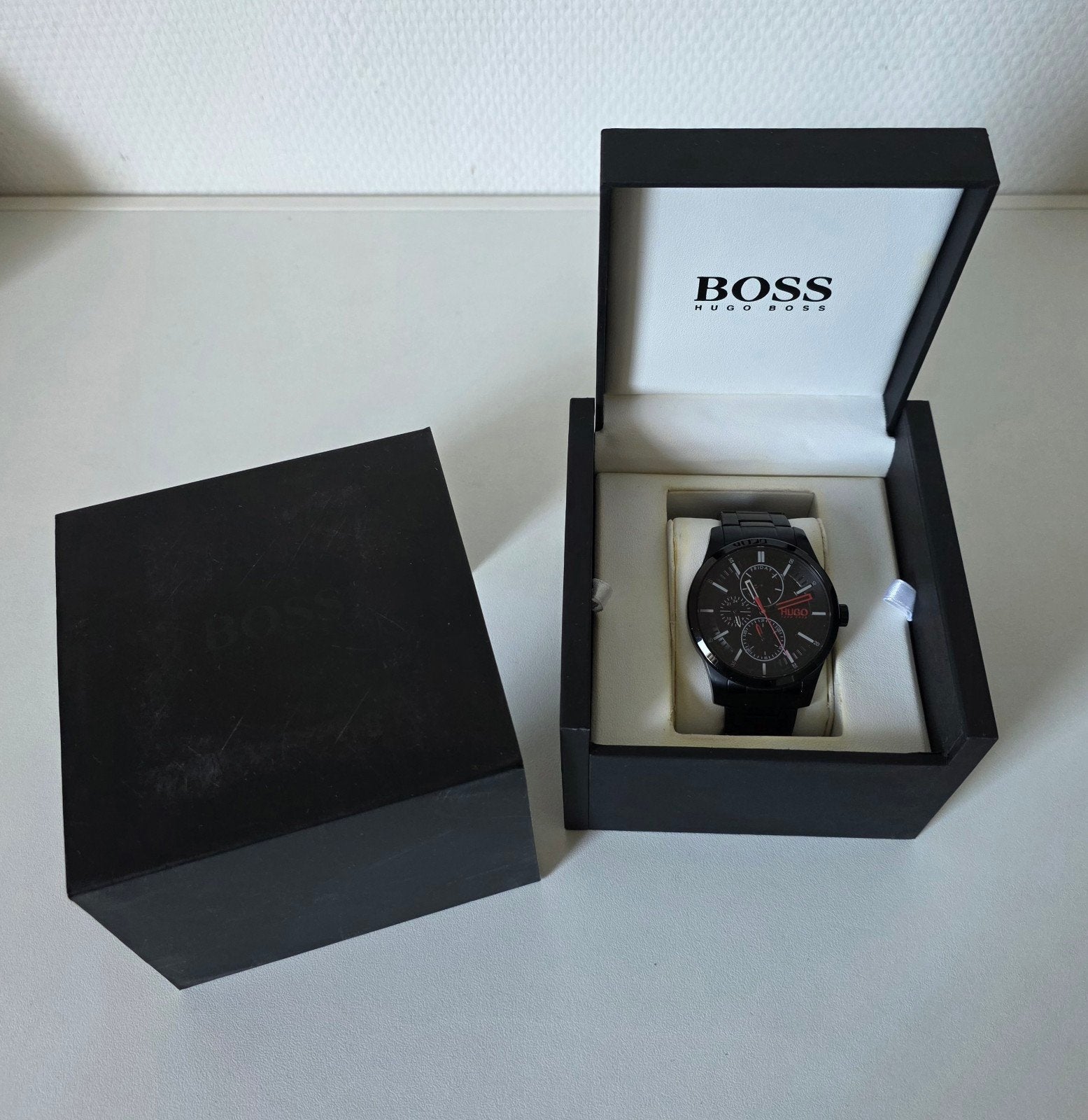 Hugo Boss Heren Horloge Zwart - Stijlvol en Tijdloos, Ophalen of Verzenden, Zo goed als nieuw, Staal, Overige merken