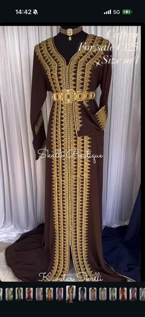 Caftan bruin volbewerkt m/l, Kleding | Dames, Ophalen of Verzenden, Zo goed als nieuw, Bruin, Overige typen