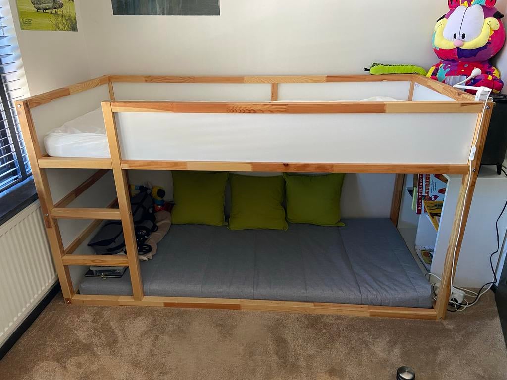 Ikea Kura keerbaar bed met 2 matrassen en bedtent, Ophalen, 85 tot 100 cm, Gebruikt, Hoogslaper of Stapelbed