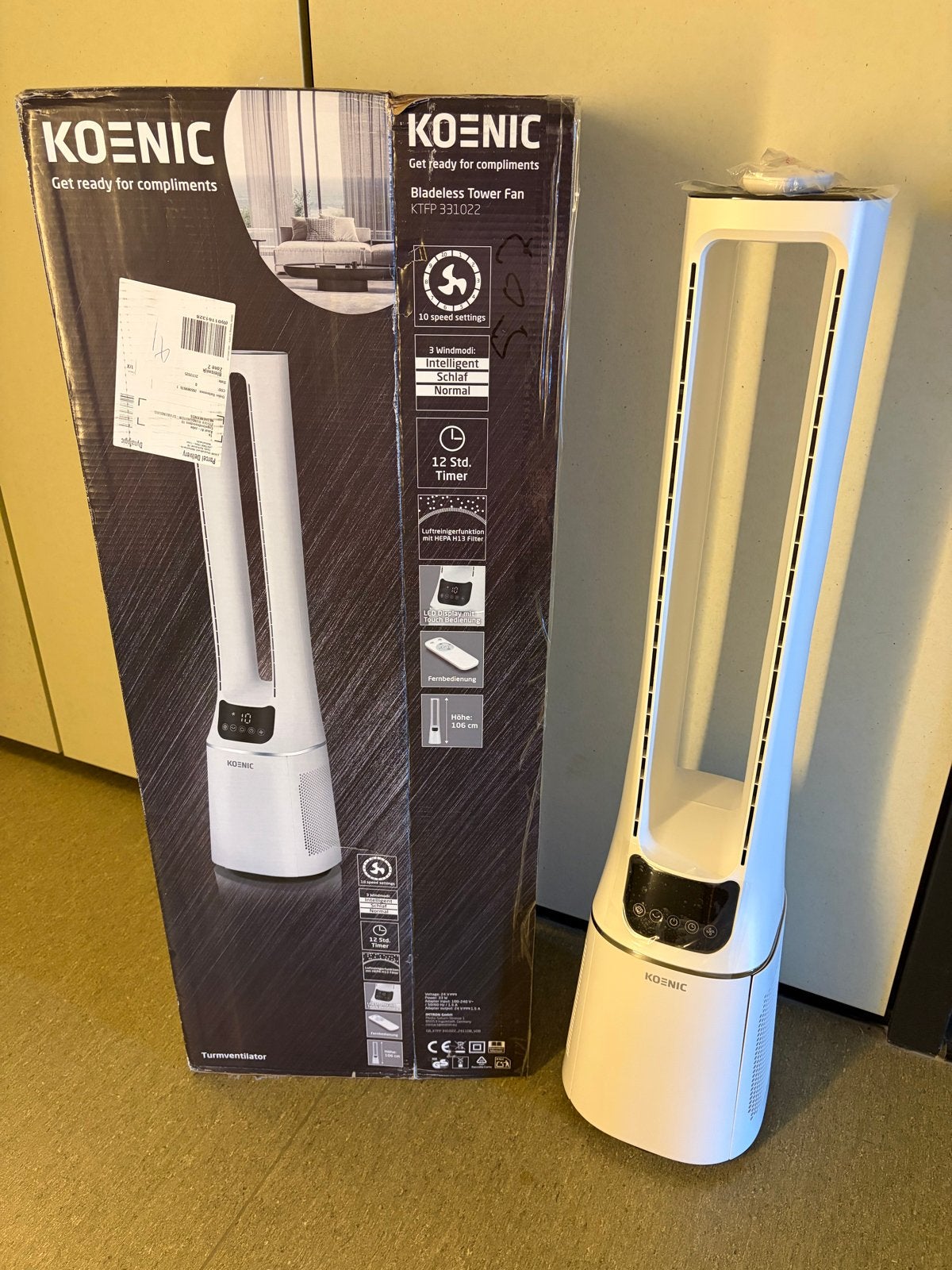 KOENIC KTFP 331022 Bladeless Tower Fan / Luchtreiniger, Ophalen, Ventilator met afstandsbediening, Zo goed als nieuw, Torenventilator