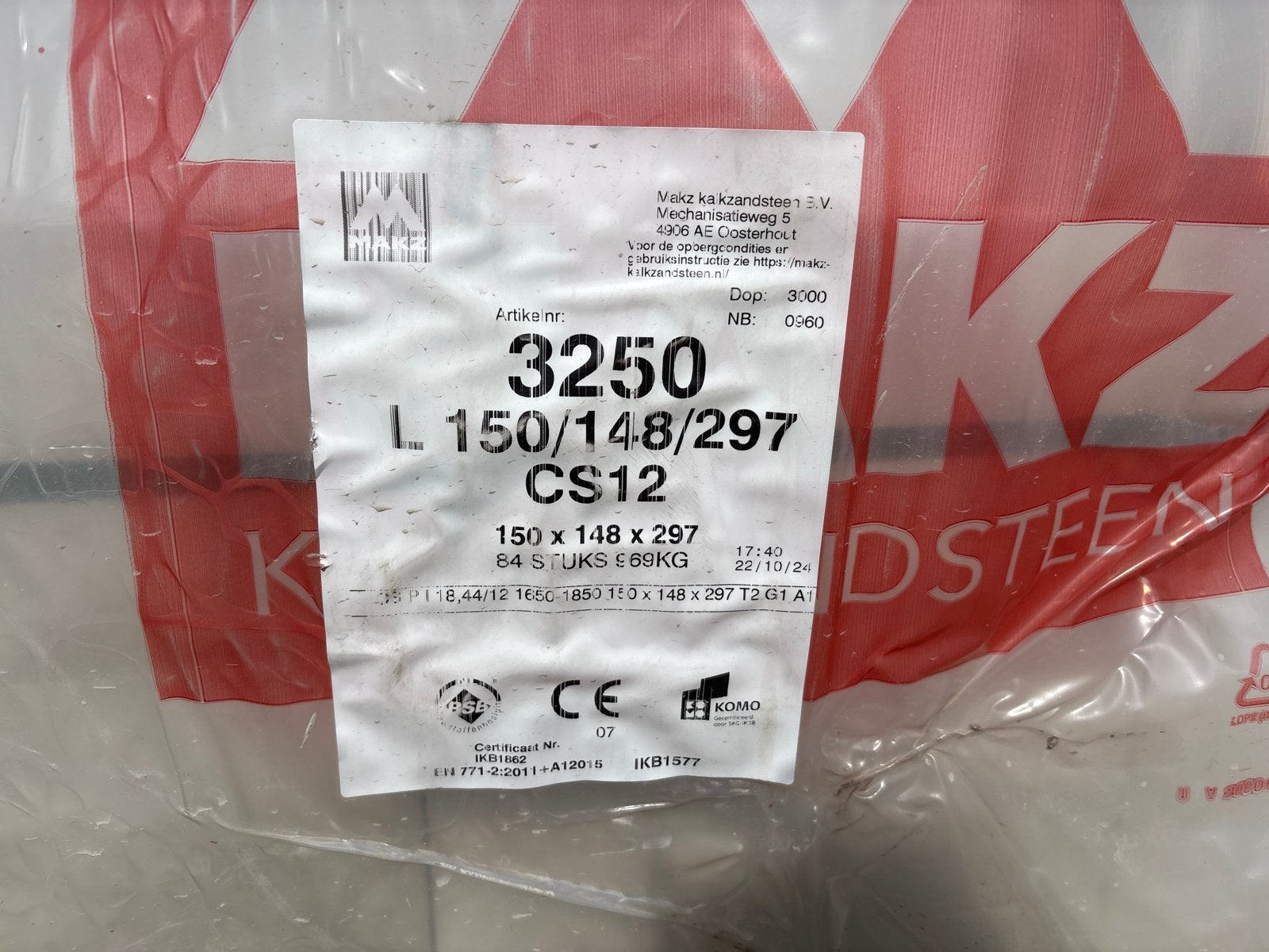 Kalkzandsteenblokken L 150/148/297 CS12, Doe-het-zelf en Verbouw, Metselstenen, Ophalen, Nieuw, Kalkzandstenen