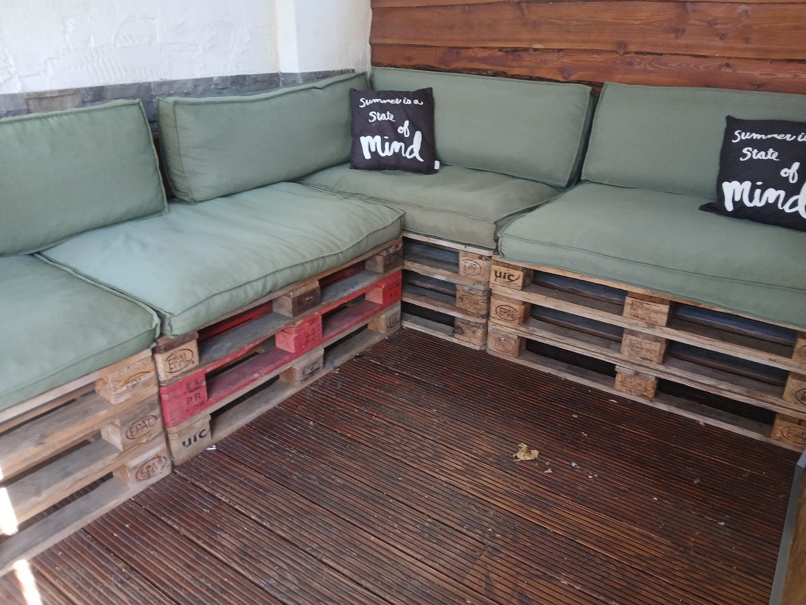 Pallets lounge incl palletkussens (europallets), Ophalen of Verzenden, Gebruikt