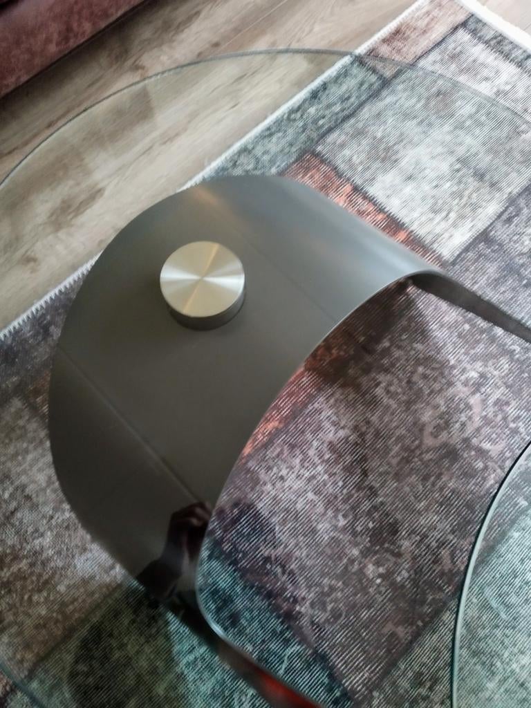 Salontafel met 2 glasplaten, platino grijs/chroom onderstel, Ophalen