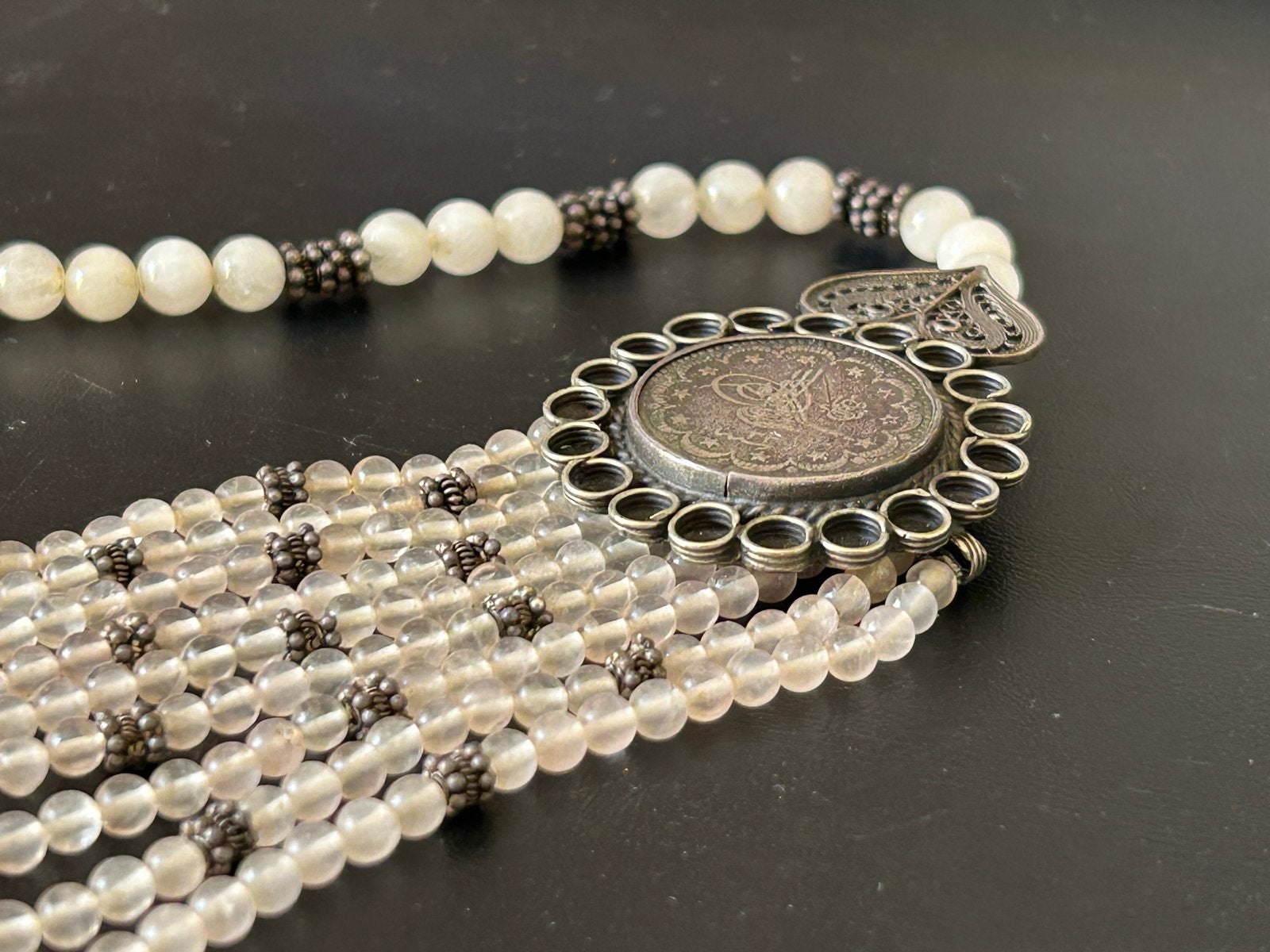 Vintage Zilveren Ketting met Kralen en Ottomaanse Munten, Sieraden, Tassen en Uiterlijk, Kettingen, Ophalen of Verzenden, Gebruikt