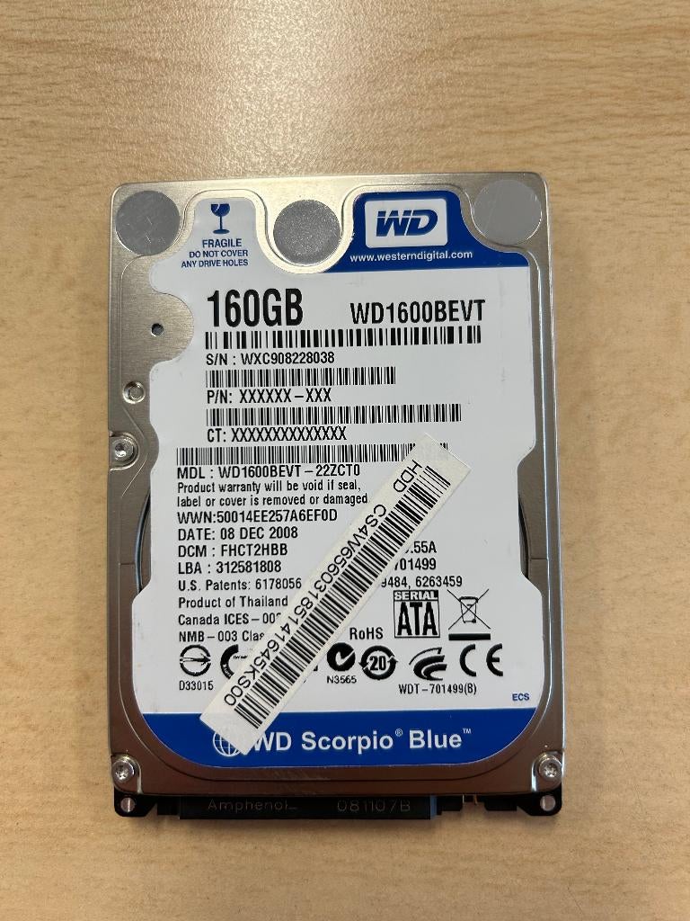 WDC WD1600BEVT-22ZCT0, Computers en Software, Harde schijven, Zo goed als nieuw, Laptop, Intern, HDD, SATA, Ophalen of Verzenden