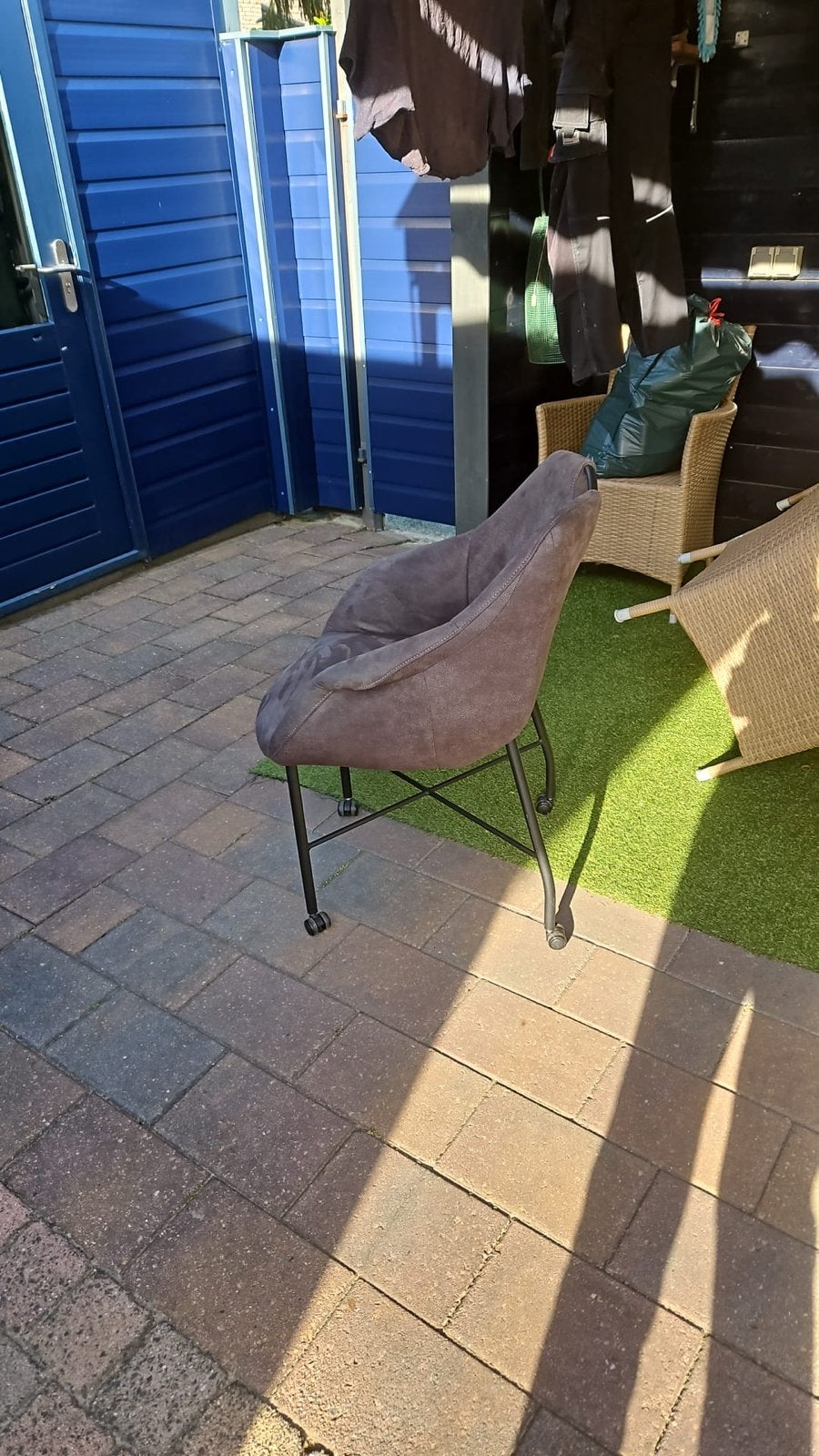 Comfortabele grijze stoel met wieltjes, Huis en Inrichting, Stoelen, Ophalen, Gebruikt, Eén, Stof
