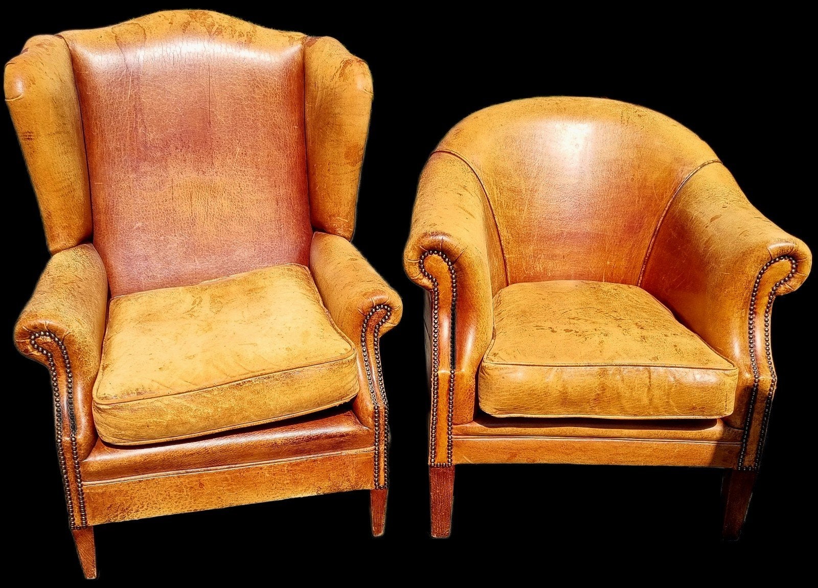 2x schapenleren Chesterfield fauteuil + BEZORGING GRATIS, Gebruikt, ., Chesterfield, Ophalen of Verzenden
