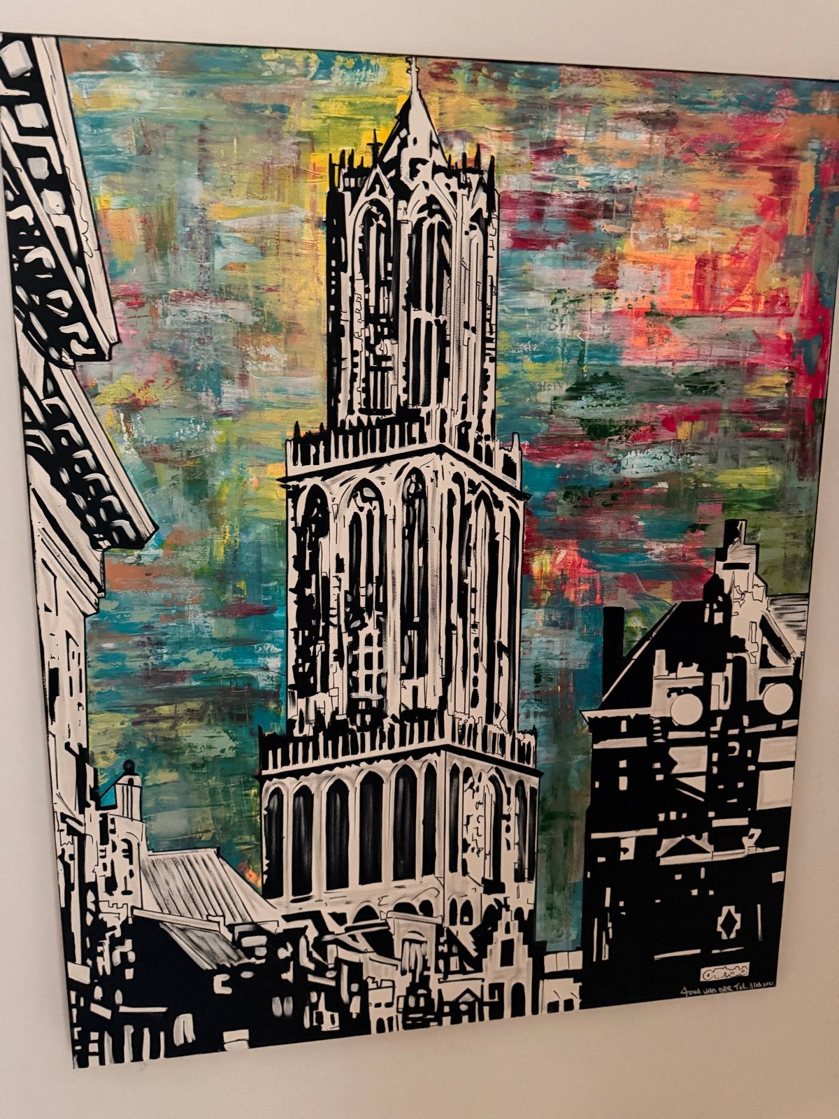 Schilderij Domtoren Utrecht - Kleurrijk en Modern, Antiek en Kunst, Ophalen
