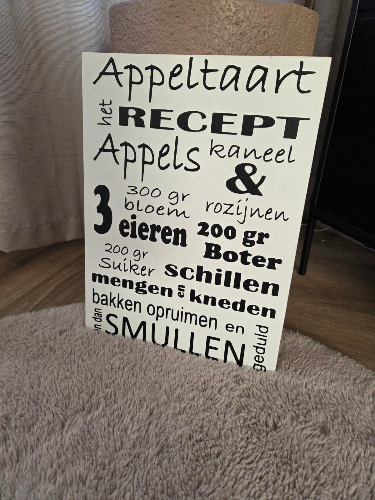 Decoratief Appeltaart Recept Bord - Wit met Zwart Lettertype, Hout, Ophalen of Verzenden, Wit, Landelijk