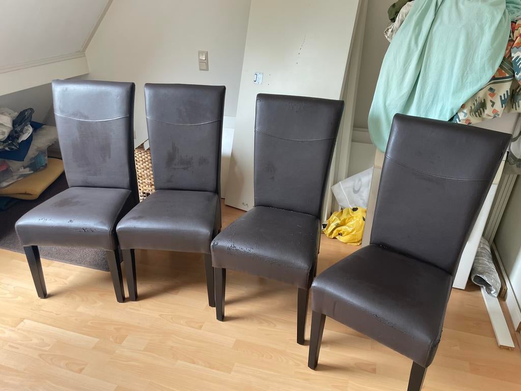 Eetkamerstoelen 4 stuks, Huis en Inrichting, Stoelen, Ophalen, Gebruikt, Bruin, Leer