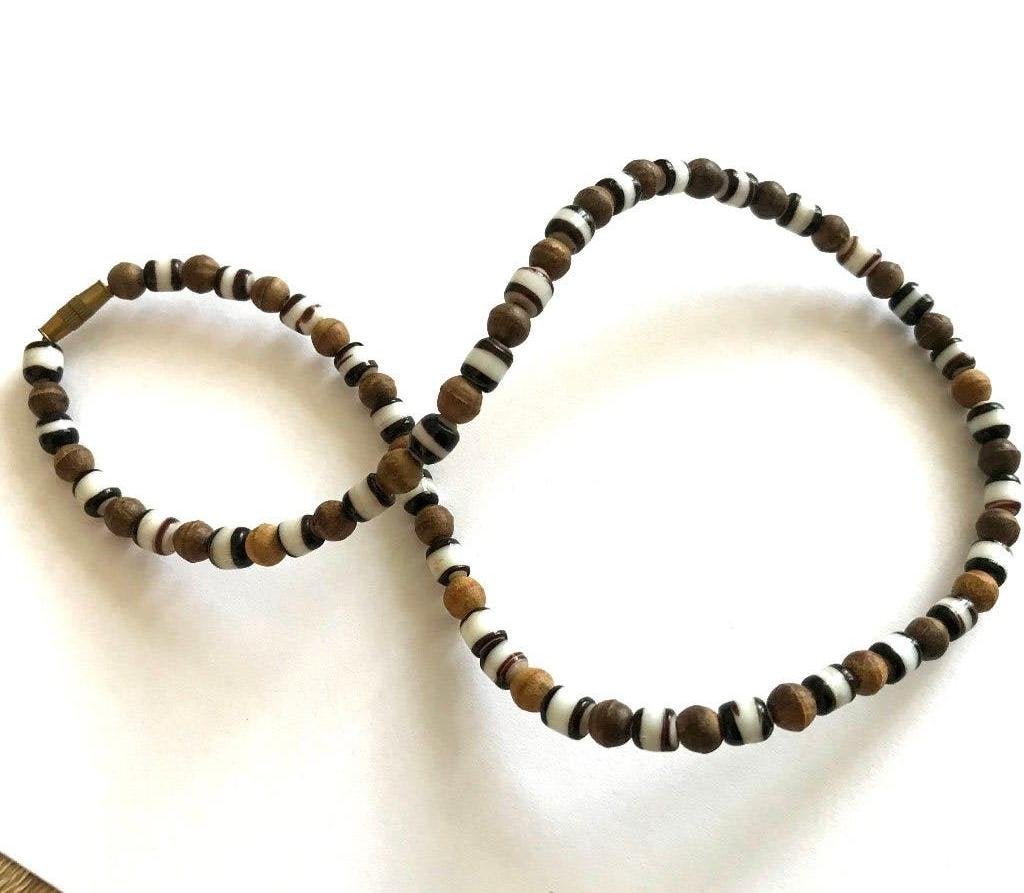 Prachtige vintage ketting met hout- en glas kralen Murano, Sieraden, Tassen en Uiterlijk, Kettingen, Verzenden, Zo goed als nieuw