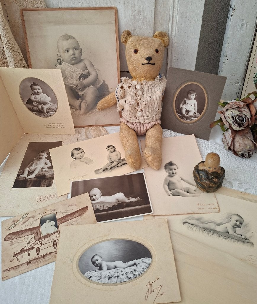Lot oude Franse baby foto's 10 stuks karton 'PiFrance', Antiek en Kunst, Ophalen of Verzenden
