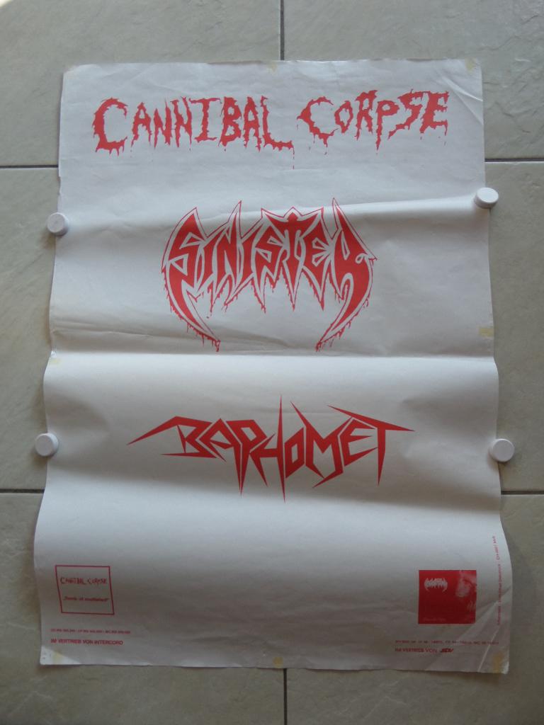 CANNIBAL CORPSE/ SINISTER European tour 1992 poster, Ophalen of Verzenden, A1 t/m A3, Muziek, Rechthoekig Staand