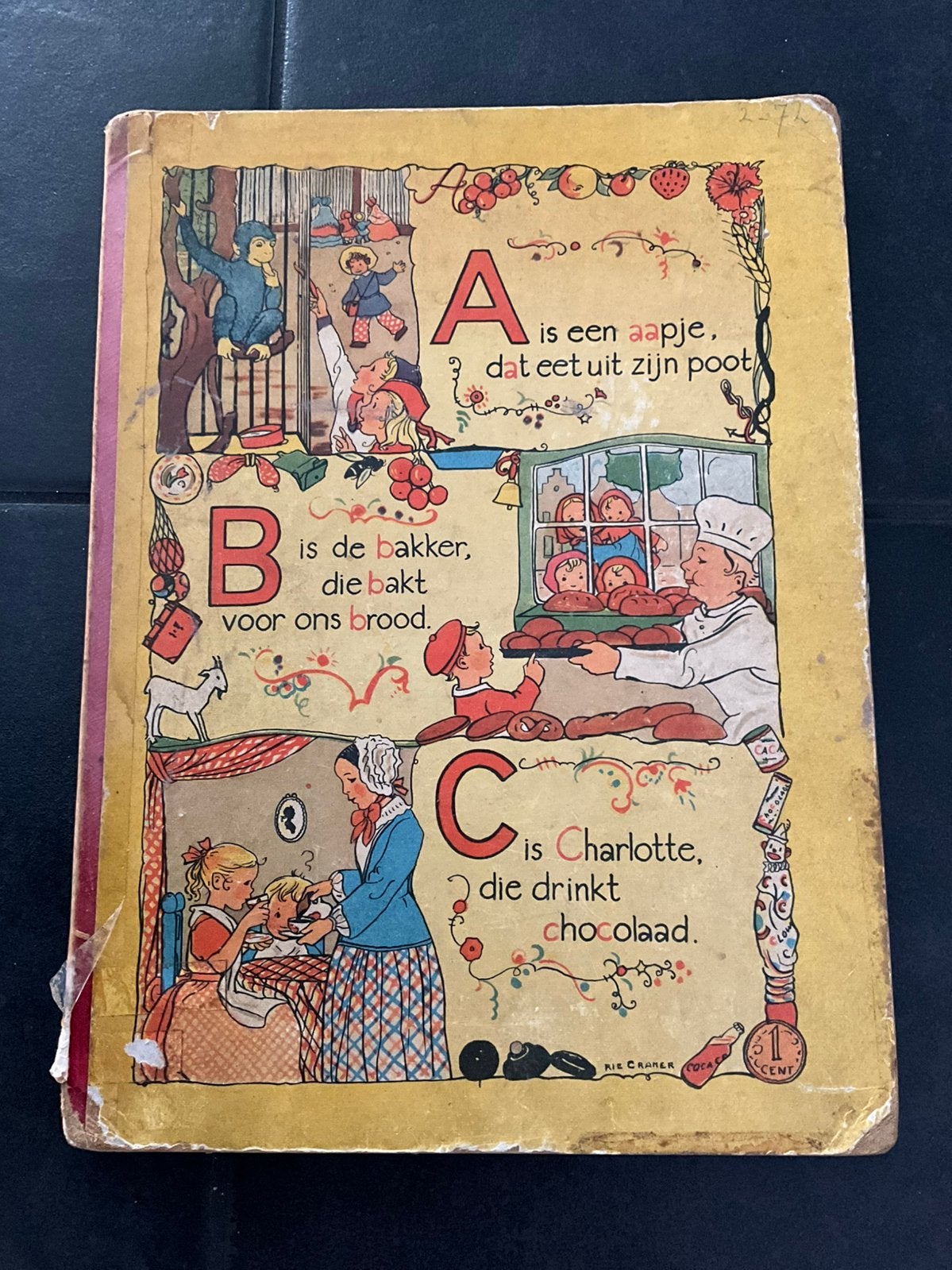 Antiek prentenboek van Rie Cramer A is een aapje ca 1950, Antiek en Kunst, Ophalen of Verzenden