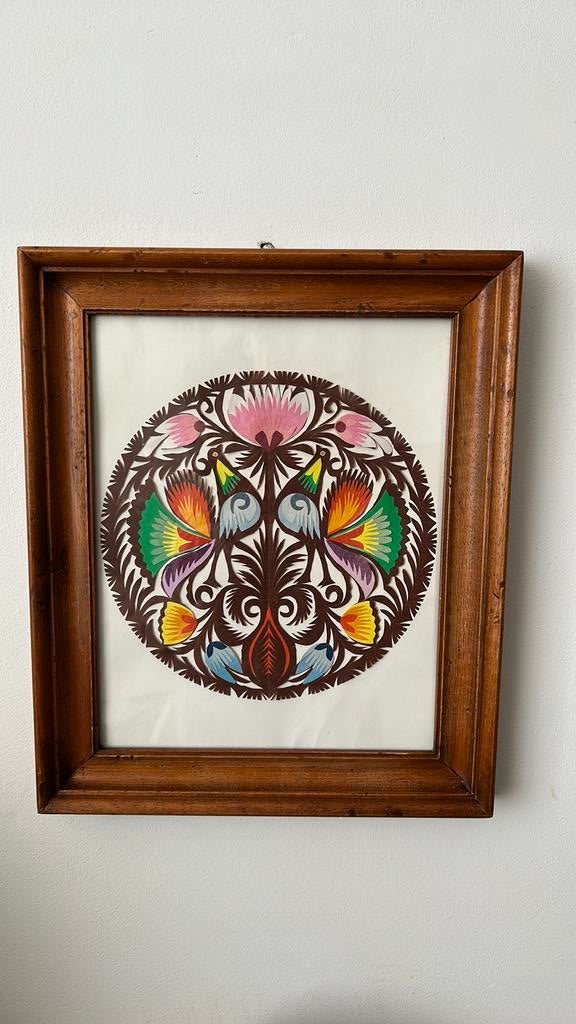 Vintage Poolse folklore knipkunst in lijst Wycinanka lowicka, Ophalen of Verzenden