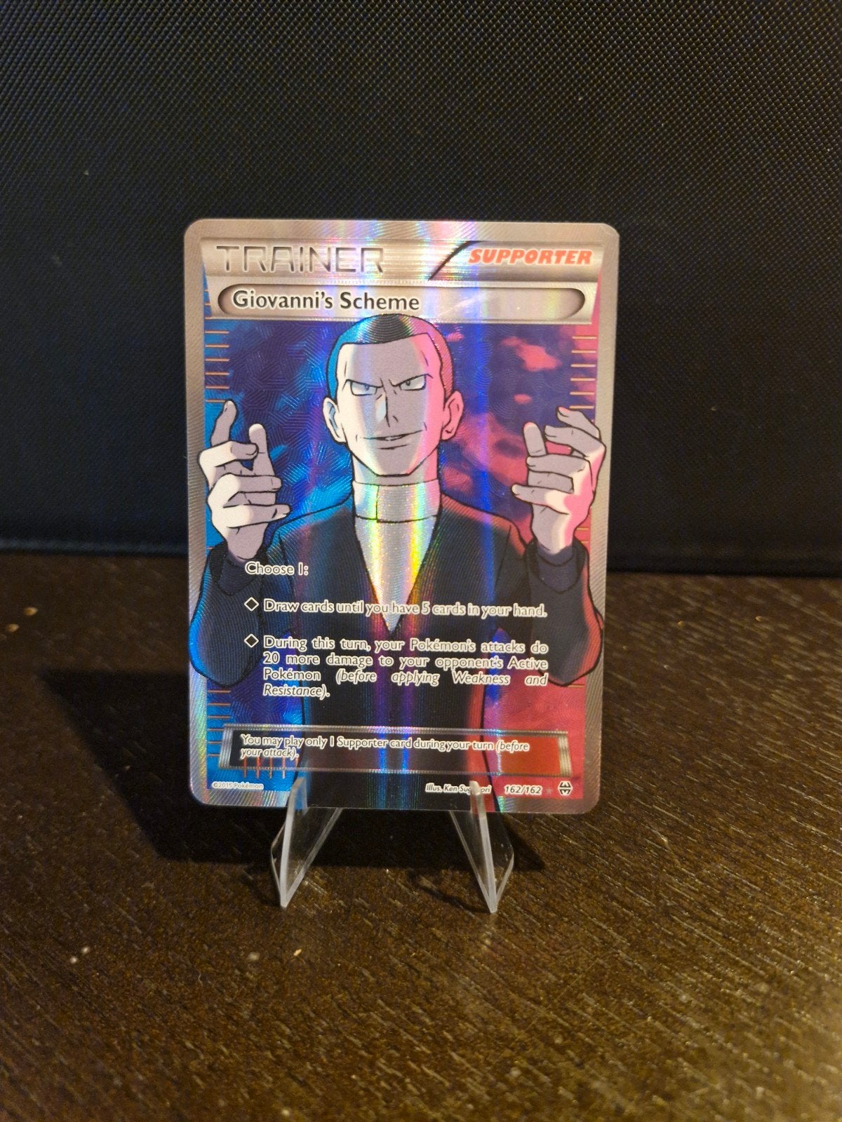 Pokemon Giovanni's Scheme Full Art Trainer Kaart, Ophalen of Verzenden, Zo goed als nieuw, Losse kaart, Foil